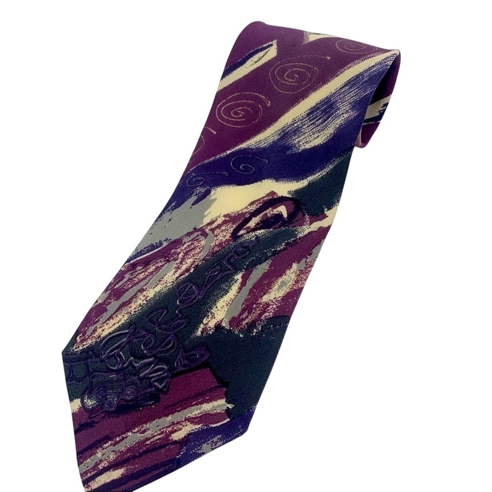 Pierre Balmain Couture Mens Silk‎ Tie Purple Abstract Brushstroke Made in Italy